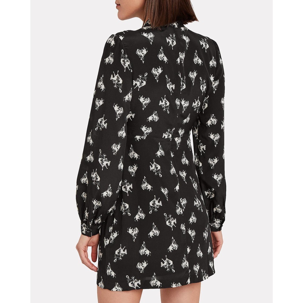Re/Done 60'S Bow Silk Rodeo‎ Horse Print Mini Dress Black Size Small - Picture 3 of 7